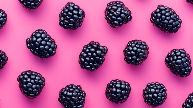 Photo blackberries arranged in a pattern on a pink background