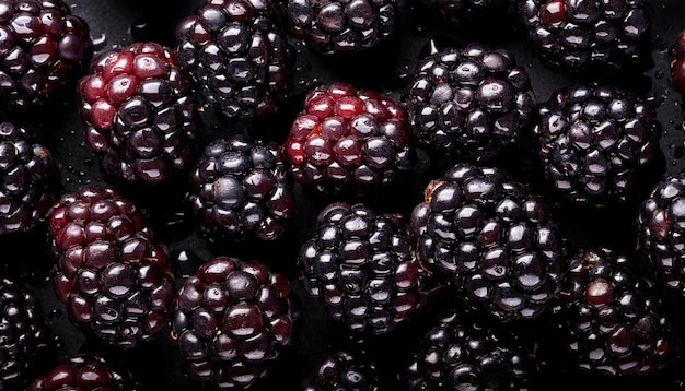 Blackberries with Visible Water Drops CloseUp Photography Highlighting Juicy Texture