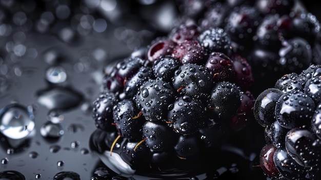 Photo blackberries with water drops a closeup macro photography