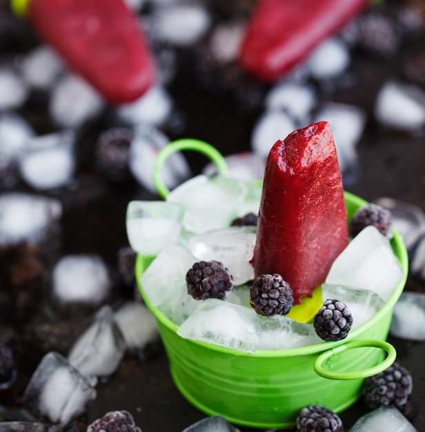  BlackBerry ice cream on a stick,fruit. Summer Dessert