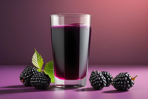 Blackberry Juice In A Glass On A Purple Background 3D Rendering