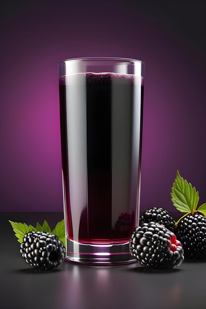 Blackberry Juice In A Glass With Blackberries On A Dark Background