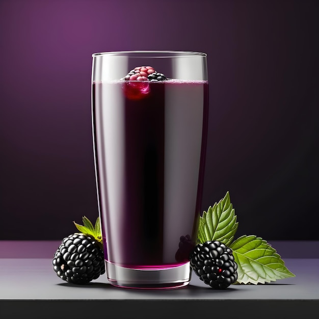 Blackberry Juice In A Glass With Blackberries On A Dark Background