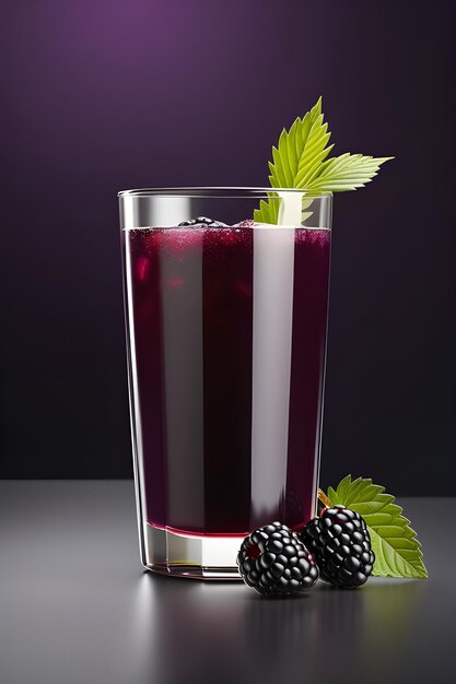 Blackberry Smoothie In A Glass On A Black Background 3D Illustration