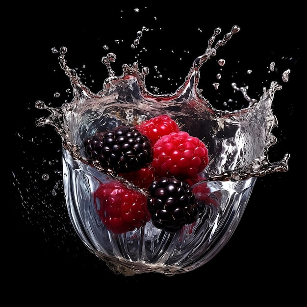 Blackberry in water splash in the glass