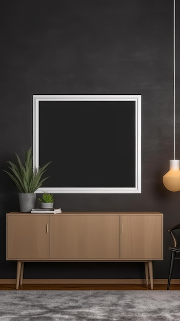 Blackboard on a wall with a plant