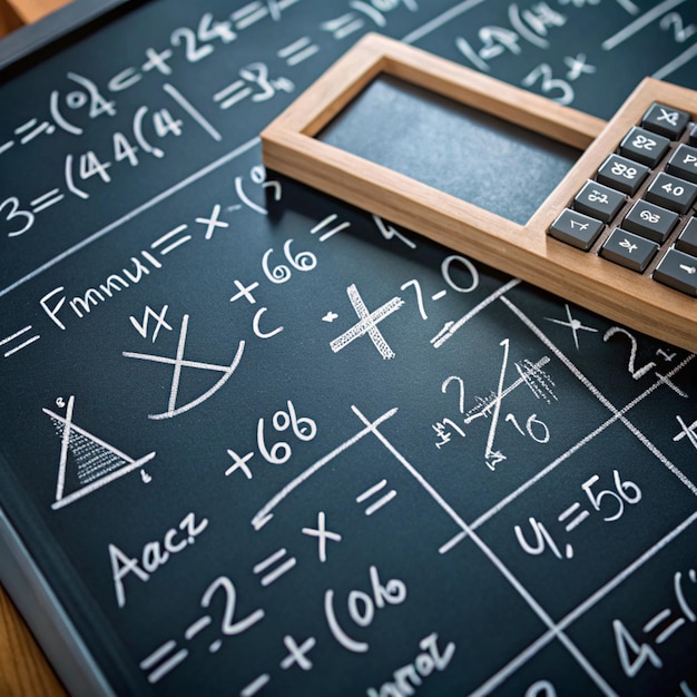 Photo a blackboard with a black board with a calculator on it