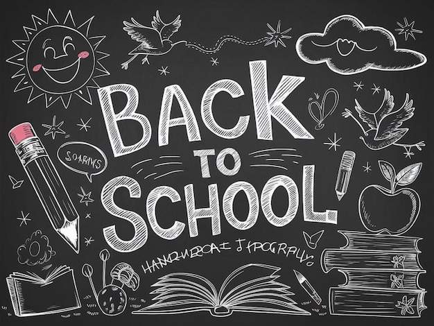 a blackboard with a chalk drawing of back to school written on it