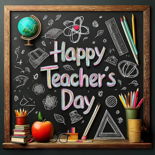 a blackboard with a chalkboard that says happy teachers day