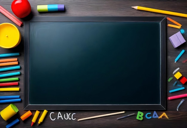 blackboard with colorful crayons and mark