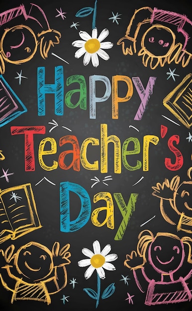 Photo a blackboard with colorful letters that say happy teachers day