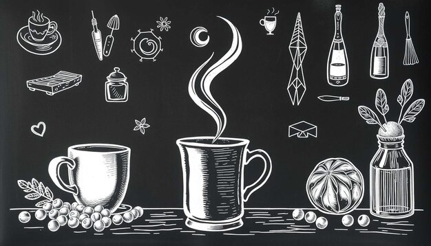 Photo a blackboard with a drawing of a cup of coffee cafe concept