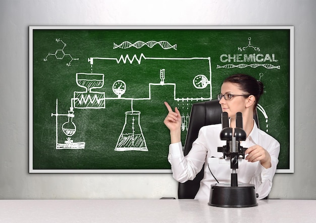 Blackboard with drawing scheme chemical reaction