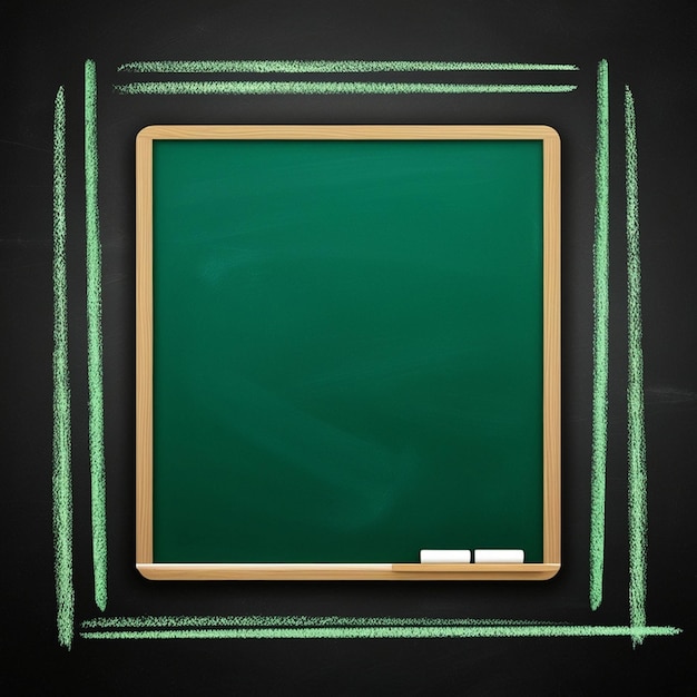 Photo a blackboard with a green border and a brown frame with a square on it