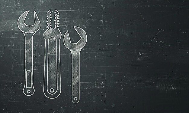 Photo a blackboard with a pair of wrenches on it