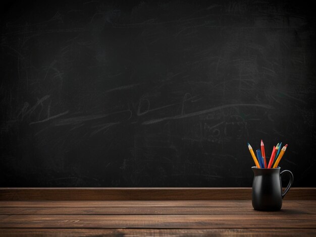 a blackboard with pencils and a chalkboard with chalkboard in the background