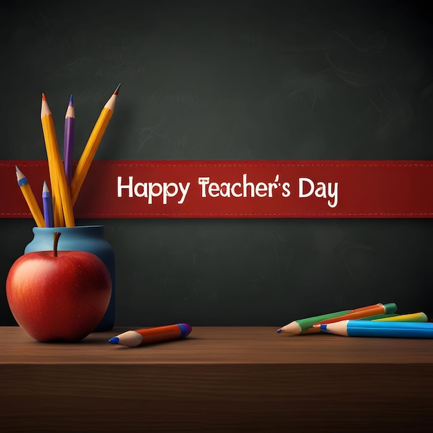 a blackboard with a red banner that says happy teachers