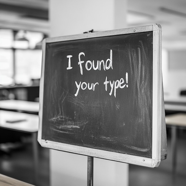 Photo a blackboard with a white board that says i found your type