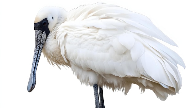 Photo blackfaced spoonbill preening at zoo isolated on white background photo