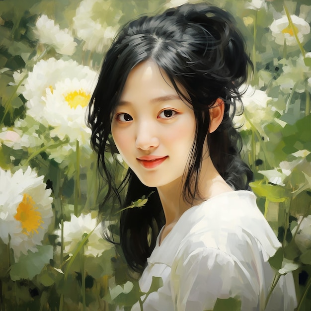 BlackHaired Girl in Flower Pose