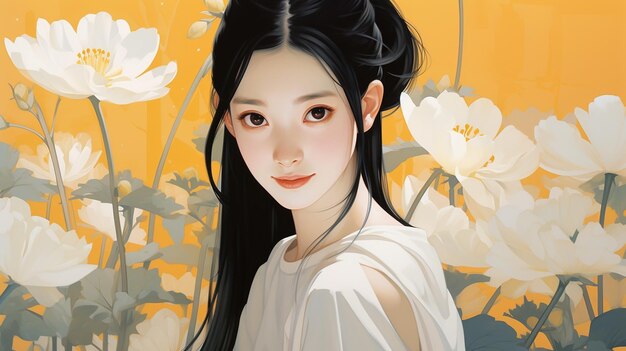 BlackHaired Girl in Flower Pose