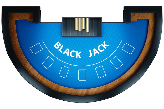 Blackjack card game table isolated on white background top view Blue canvas The concept of casino gambling card games online betting risk 3D render 3D illustration