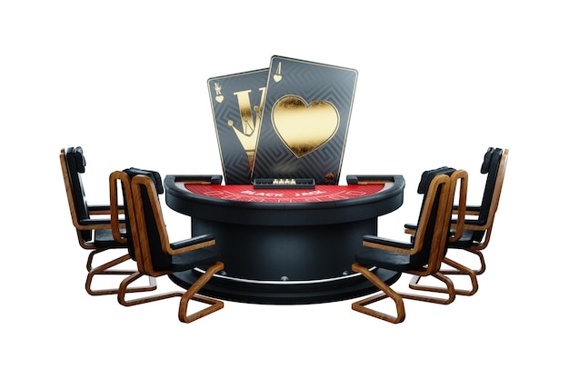 Blackjack card game table isolated on white background top view Red canvas The concept of casino gambling card games online betting risk 3D render 3D illustration