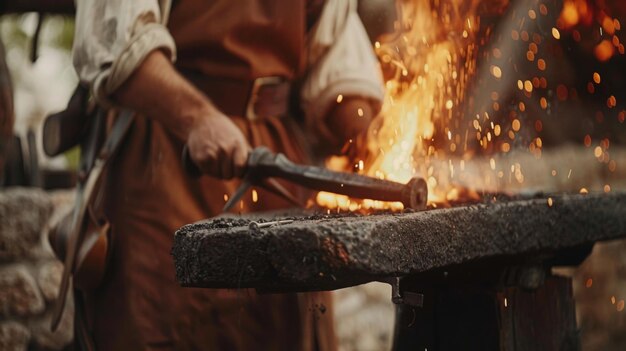 Photo blacksmith crafting metal at a forge during daylight