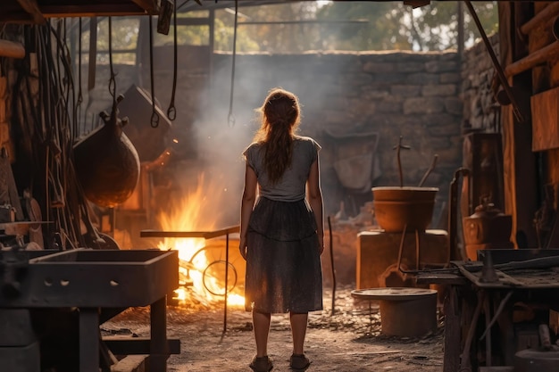 Blacksmith woman workshop forge Generate Ai