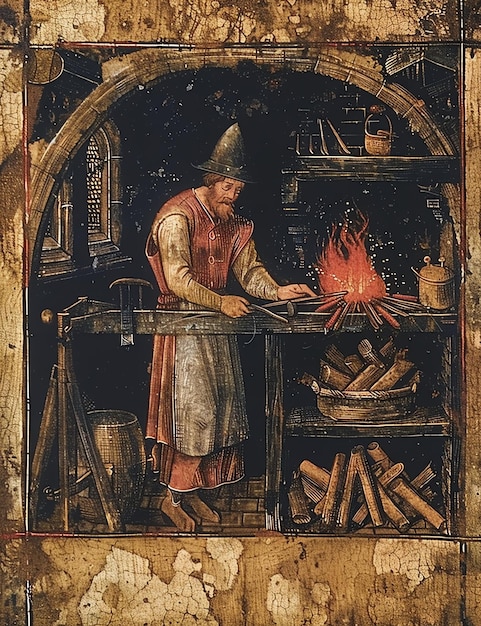 A blacksmith at work in his shop medival page Junk Journal