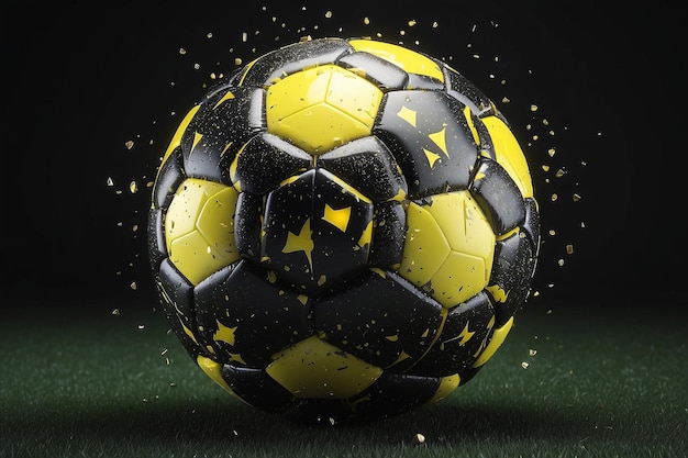 BlackYellow Soccer Ball with Diamond Particles 3D illustration 3D high quality rendering 3D CG