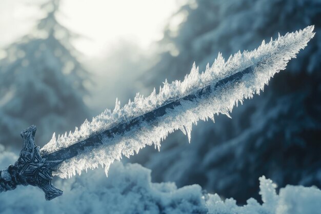 Blade covered with hoarfrost in the form of a fur tree