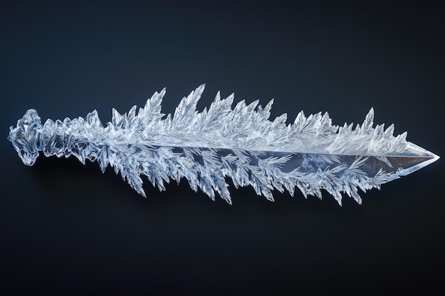 Photo blade covered with hoarfrost in the form of a fur tree