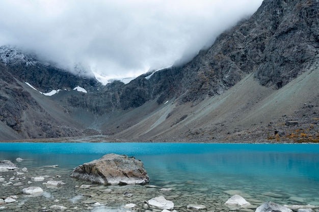 Blaisvatnet Blue lake is a popular hiking destination with mountains of the Lyngen Alps Norway