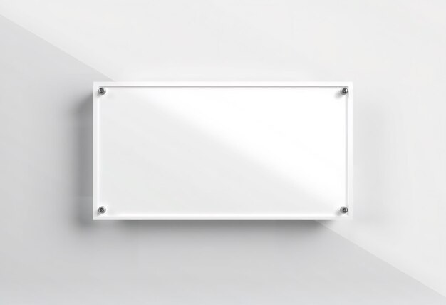 Photo blank acrylic sign on a white wall with a diagonal shadow