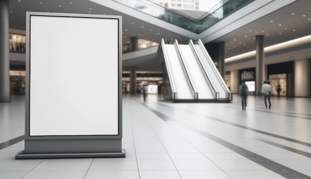 Blank advertising banner on mall background mockup