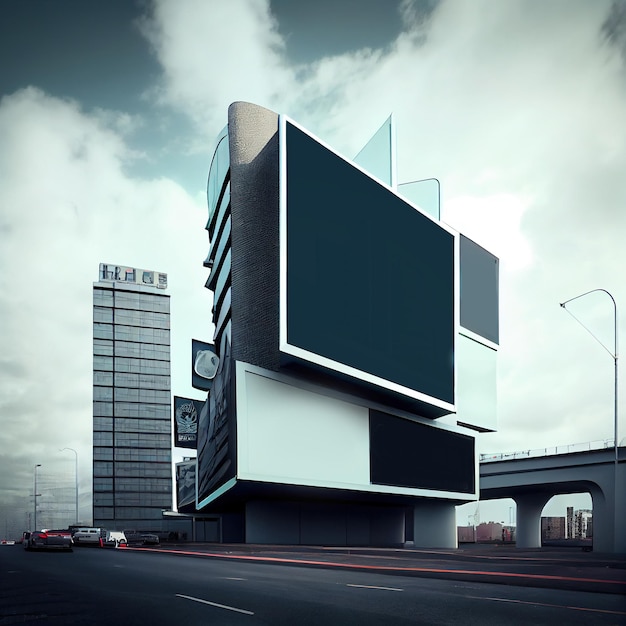 Blank advertising billboard on modern building in the city Generative Ai