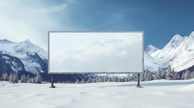 Blank advertising billboard on winter snow Blank empty billboard in an urban environment