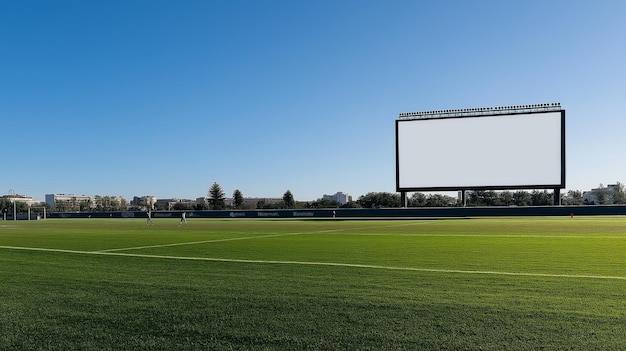 Blank Advertising Board on Sport Field Under Blue Sky