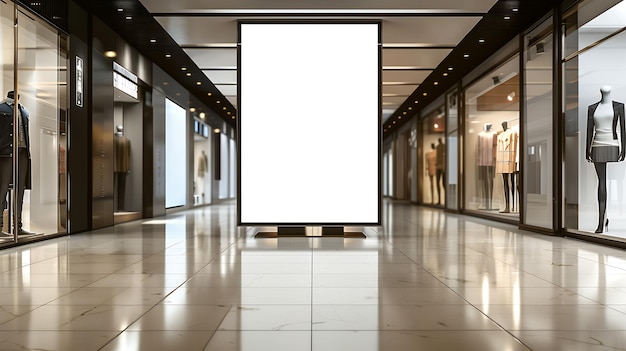 Blank advertising mockup for advertisement at the shopping mall or A mockup poster stands within a shopping Centre mall