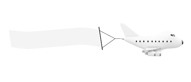 Blank Aerial Advertising. Cartoon Toy Jet Airplane with Empty Banner on a white background. 3d Rendering.