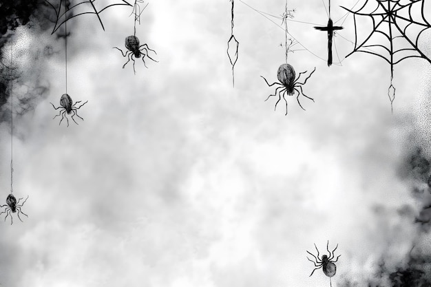 Photo a blank background with spooky halloween decorations such as spider webs