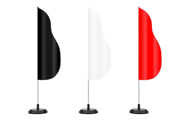 Blank Banner Feather Flag Stands on a white background. 3d Rendering.