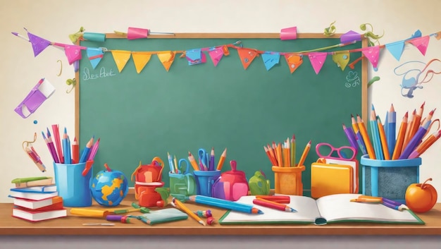 Blank Banner of Joyful School Supplies