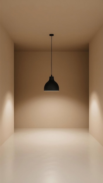 Photo blank beige room with a black pendant lamp