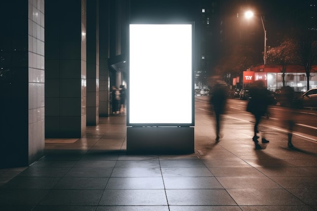 Blank Billboard on City Street at Night Indoor advertising Generative AI