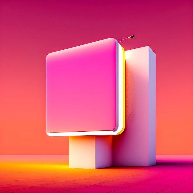 Blank billboard mockup for advertisement in post apocalyptic city vaporwave colors