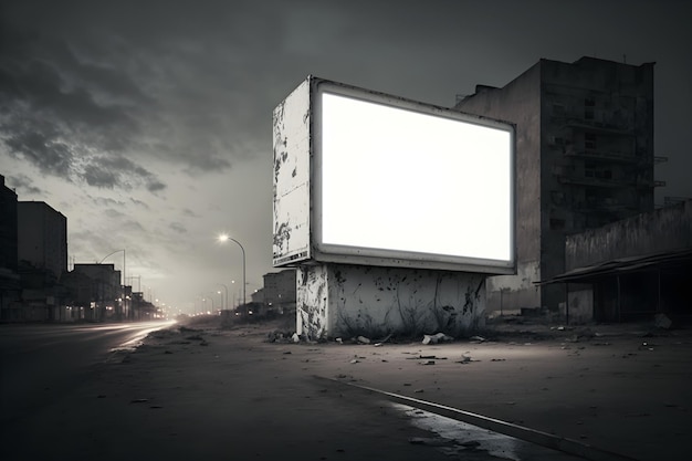 Blank billboard mockup for advertisement in post apocalyptic city