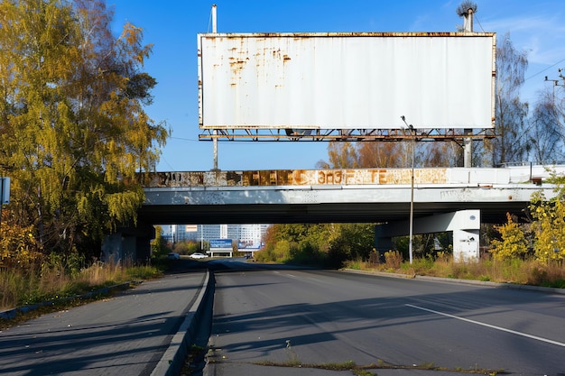 Photo blank billboard mockup on overpass with clear blue sky in moscow