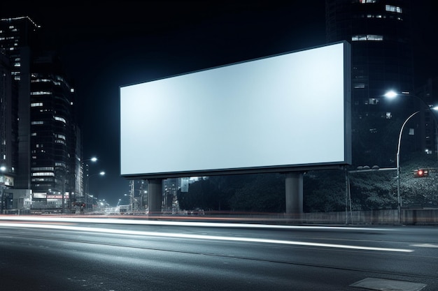 Blank billboard in night traffic